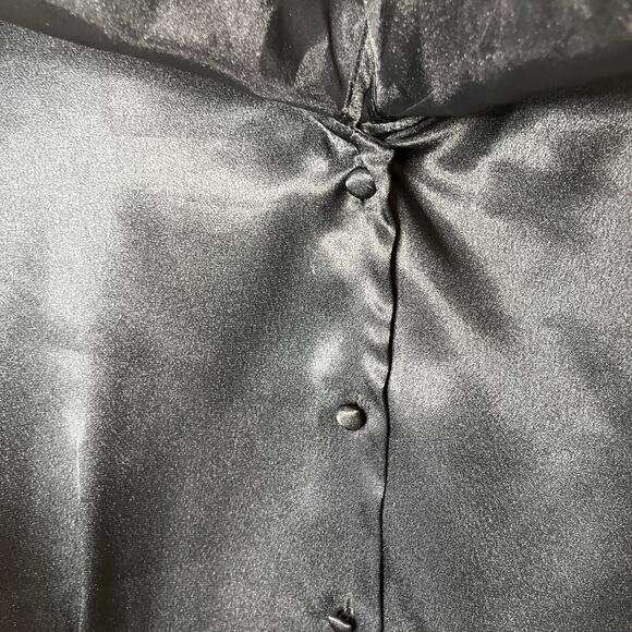 Vintage Satin Blouse Womens Whimsigoth Top L Witchy Long Sleeve V Neck Black - Picture 4 of 6